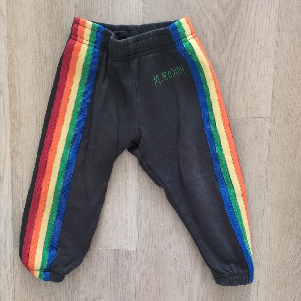 Mini Rodini Black Kids Bottoms with Rainbow Stripes